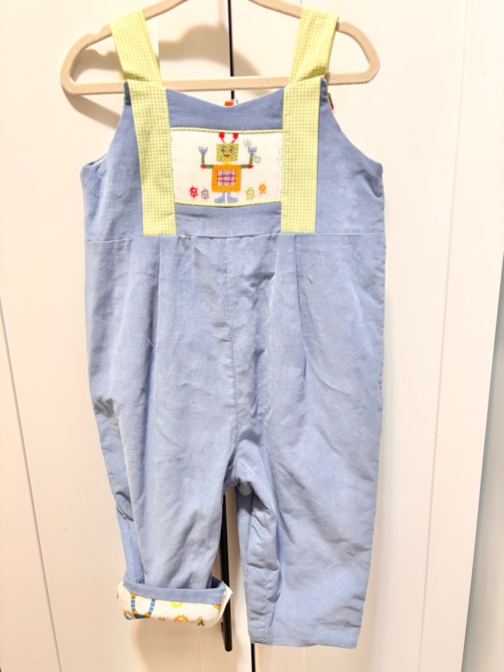 Blue Corduroy Kids Overalls with Yellow Straps